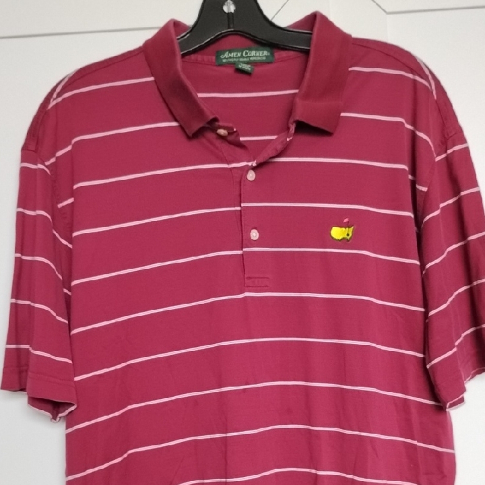 Masters Amen Corner Men's Maroon Striped Polo Shirt Size L EUC